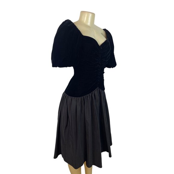 Vintage Nili Martin Black Velvet Puff Sleeve Corset Bodice Dress Womens - Picture 2 of 7